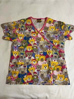 Womens Large Scrub Top with Bear Print